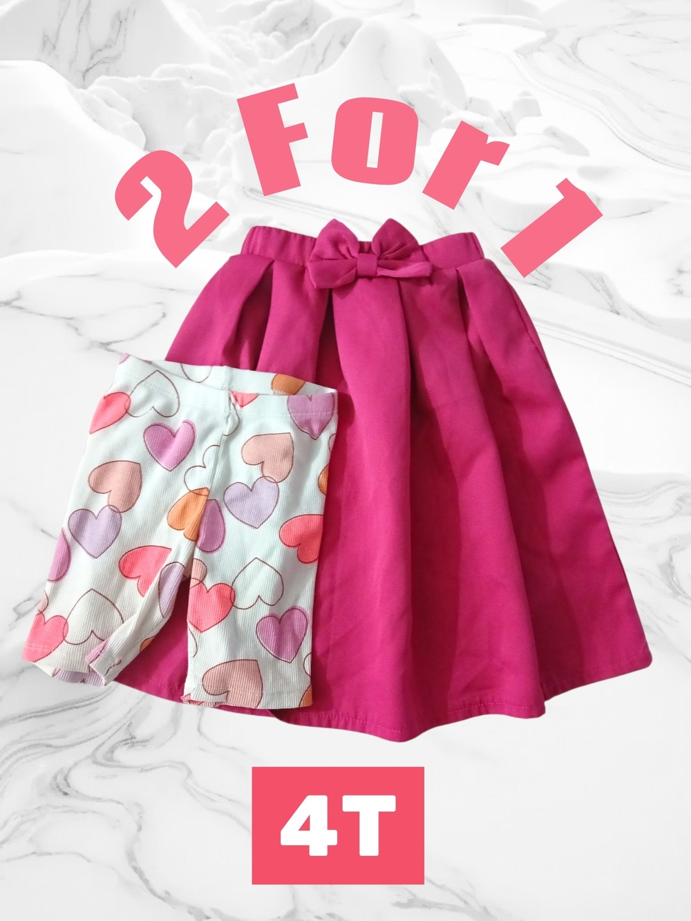 SHEIN Hot Pink Skirt with Target Heart Print Legging Shorts Set